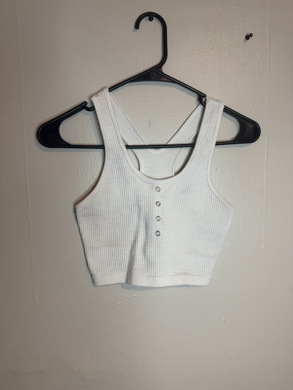 Poof! White Ribbed Snap-Front Crop Tank